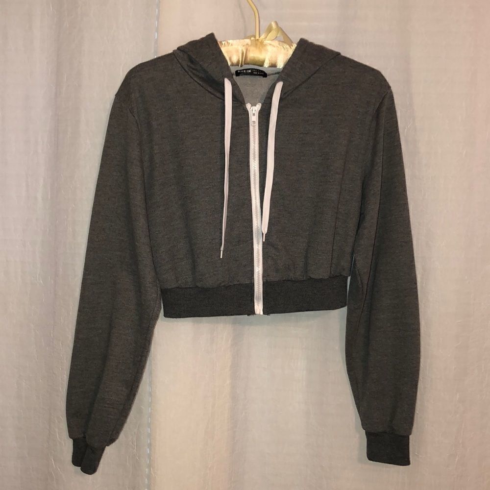 SHEIN S Gray Cropped Full Zip Hoodie